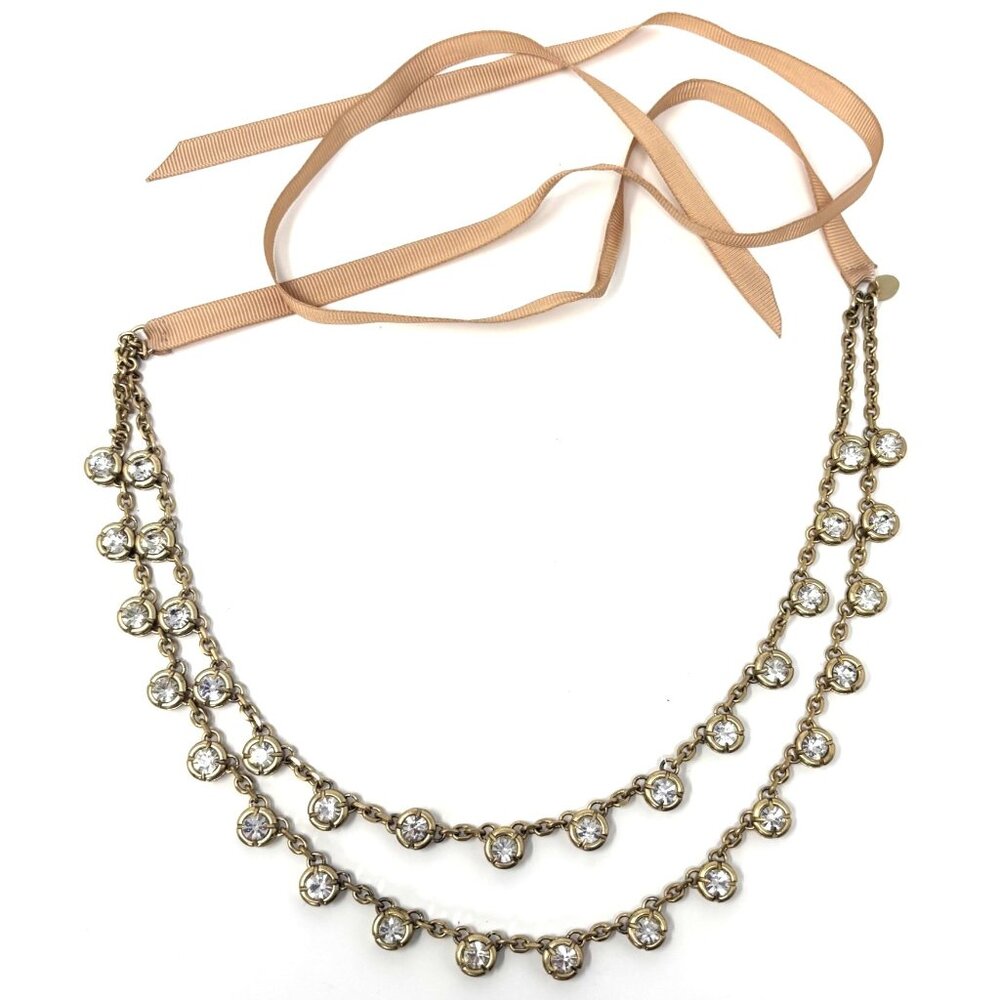 Vintage Danielle Stevens Gold Toned 2 Strand Crystal Ribbon Necklace